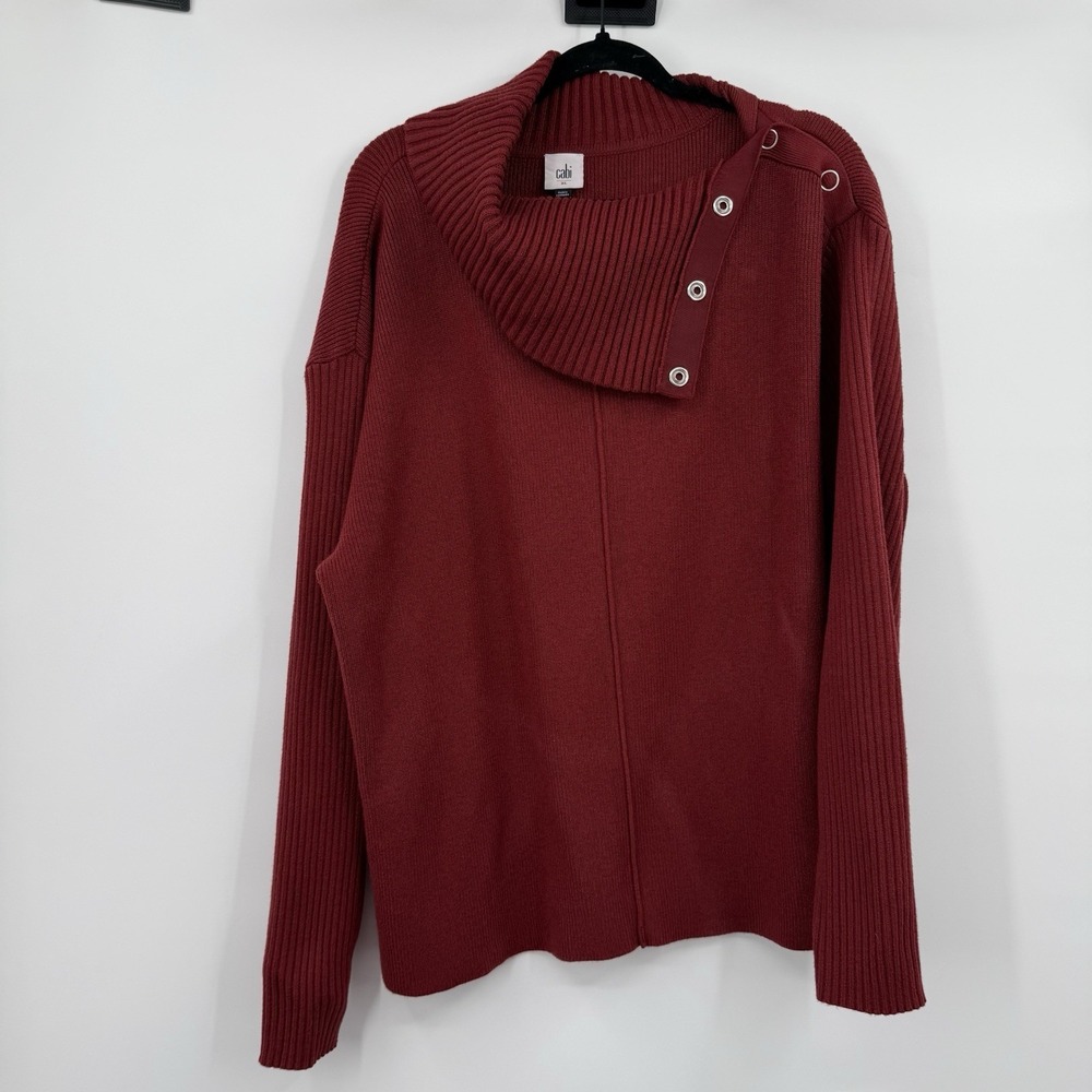 CABI Pushover Pullover 4287 Sweater Womens XL Snap‎ Cowl Long Sleeve Rust